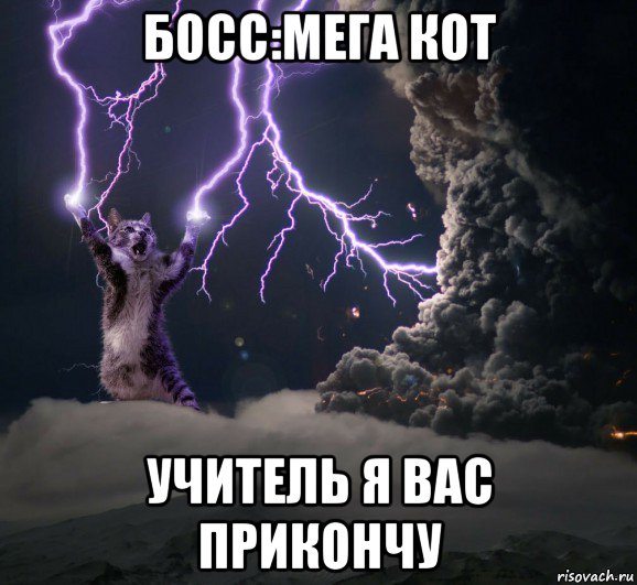 босс:мега кот учитель я вас прикончу, Мем Кот и молния
