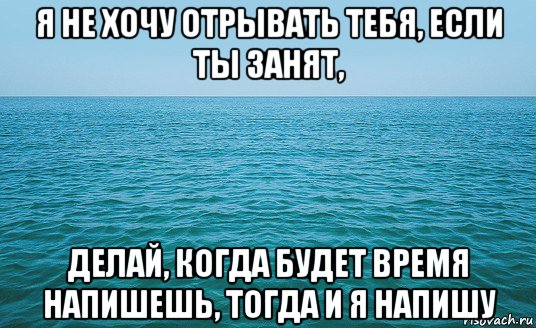 я не хочу отрывать тебя, если ты занят, делай, когда будет время напишешь, тогда и я напишу, Мем Море