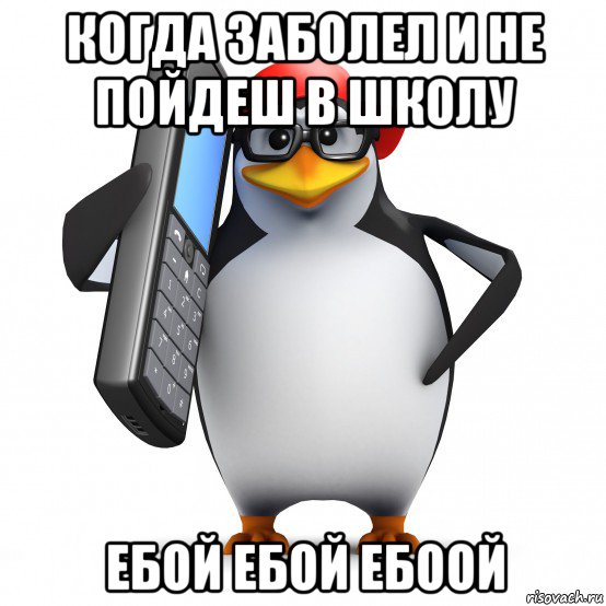 когда заболел и не пойдеш в школу ебой ебой ебоой, Мем   Пингвин звонит