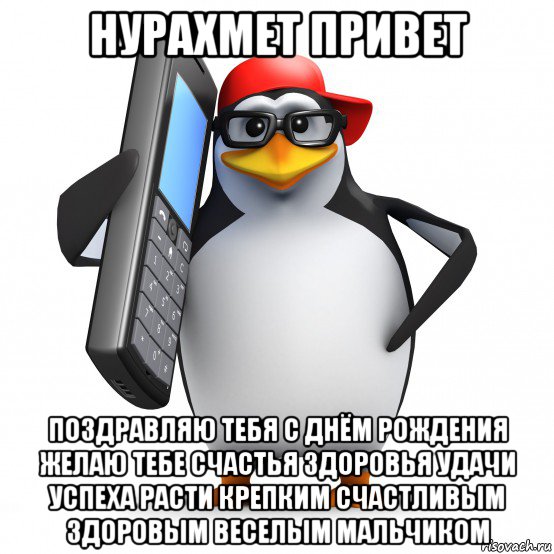 нурахмет привет поздравляю тебя с днём рождения желаю тебе счастья здоровья удачи успеха расти крепким счастливым здоровым веселым мальчиком, Мем   Пингвин звонит