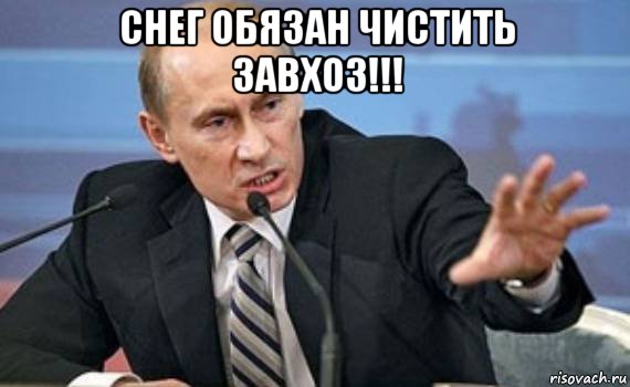 снег обязан чистить завхоз!!! , Мем Путин злой