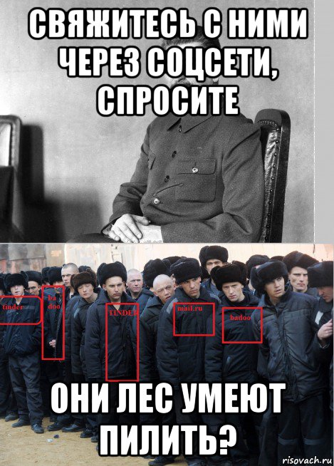 свяжитесь с ними через соцсети, спросите они лес умеют пилить?, Мем Сталин и урки