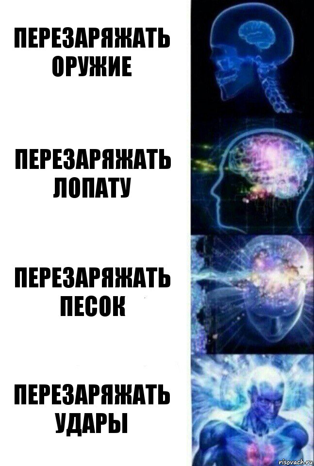 Перезаряжать оружие Перезаряжать лопату Перезаряжать песок Перезаряжать удары, Комикс  Сверхразум