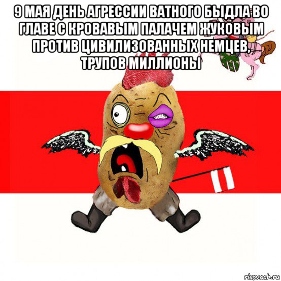 9 мая день агрессии ватного быдла во главе с кровавым палачем жуковым против цивилизованных немцев, трупов миллионы 