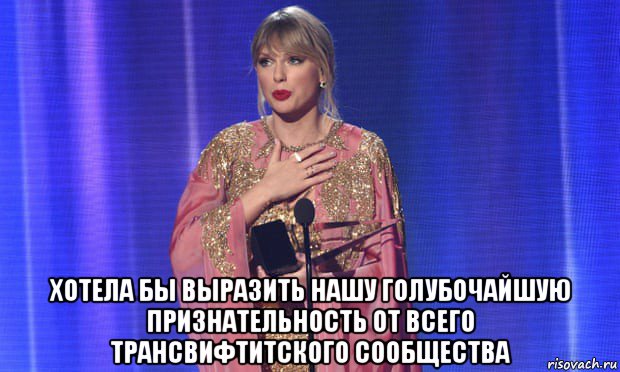  хотела бы выразить нашу голубочайшую признательность от всего трансвифтитского сообщества, Мем Тэйлор свифт