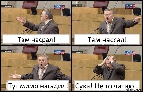 Там насрал! Там нассал! Тут мимо нагадил! Сука! Не то читаю..., Комикс Жирик в шоке хватается за голову