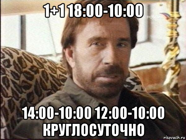 1+1 18:00-10:00 14:00-10:00 12:00-10:00 круглосуточно, Мем чак норрис