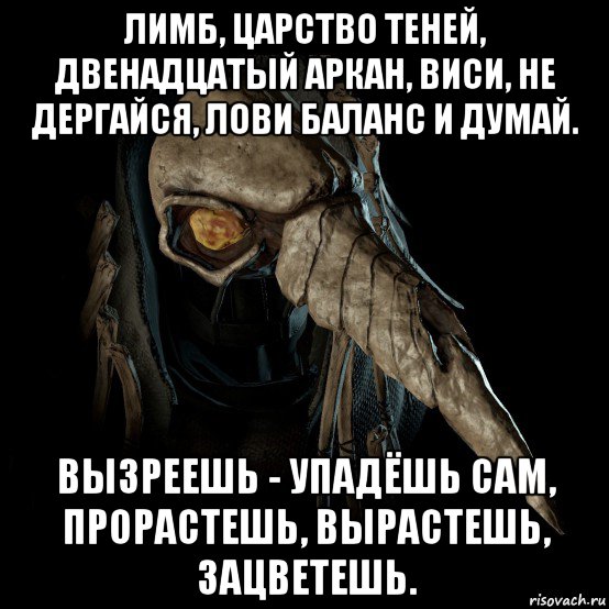 лимб, царство теней, двенадцатый аркан, виси, не дергайся, лови баланс и думай. вызреешь - упадёшь сам, прорастешь, вырастешь, зацветешь.