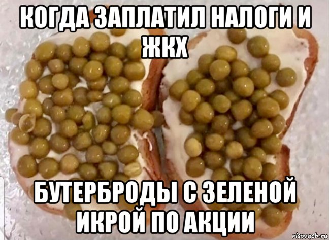 когда заплатил налоги и жкх бутерброды с зеленой икрой по акции, Мем Когда заплатил налоги и коммуналку