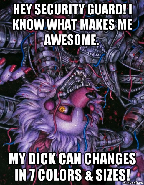 hey security guard! i know what makes me awesome. my dick can changes in 7 colors & sizes!, Мем Мангл