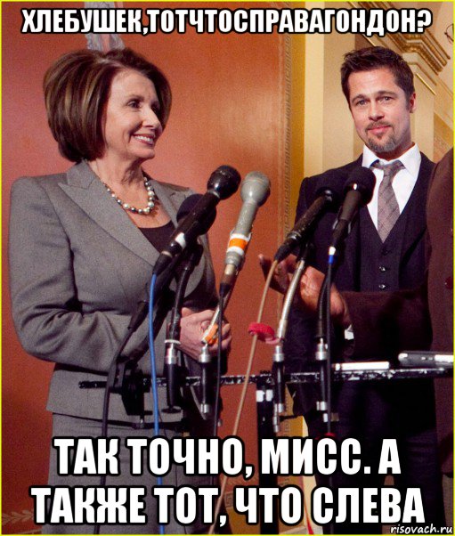 хлебушек,тотчтосправагондон? так точно, мисс. а также тот, что слева, Мем Pelosi