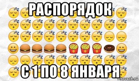 распорядок с 1 по 8 января, Мем Распорядок дня