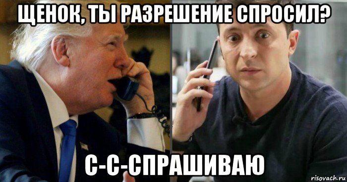 щенок, ты разрешение спросил? с-с-спрашиваю, Мем Трамп зеленский