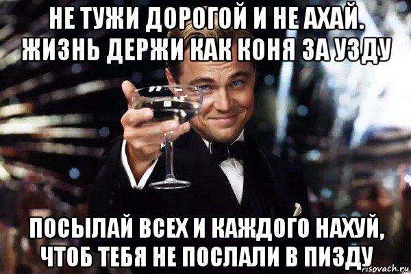 не тужи дорогой и не ахай. жизнь держи как коня за узду посылай всех и каждого нахуй, чтоб тебя не послали в пизду