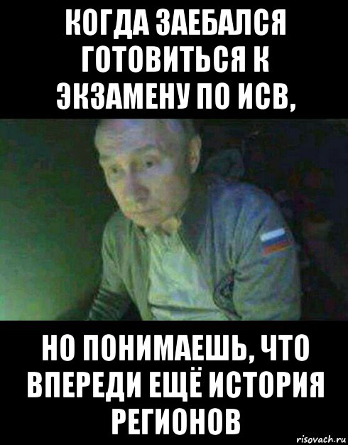 когда заебался готовиться к экзамену по исв, но понимаешь, что впереди ещё история регионов, Мем Иро