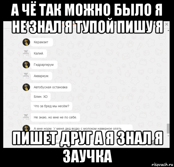 а чё так можно было я не знал я тупой пишу я пишет друг а я знал я заучка