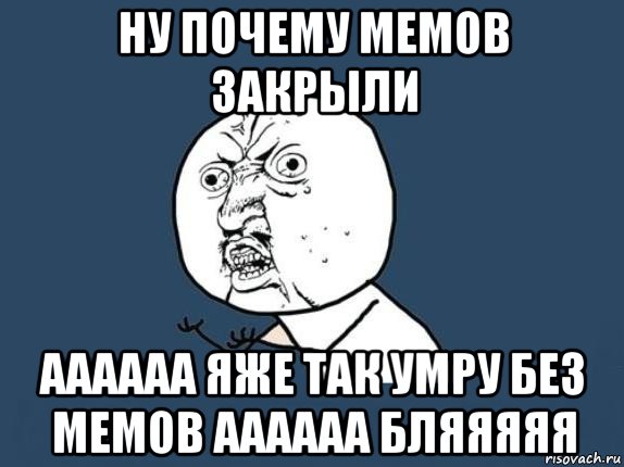 ну почему мемов закрыли аааааа яже так умру без мемов аааааа бляяяяя, Мем  почему мем