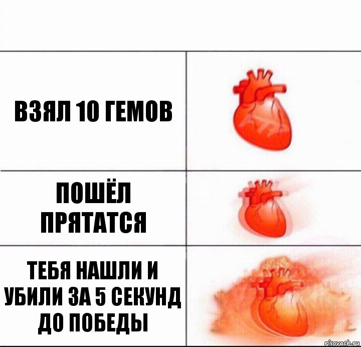 взял 10 гемов пошёл прятатся тебя нашли и убили за 5 секунд до победы, Комикс  Расширяюшее сердце