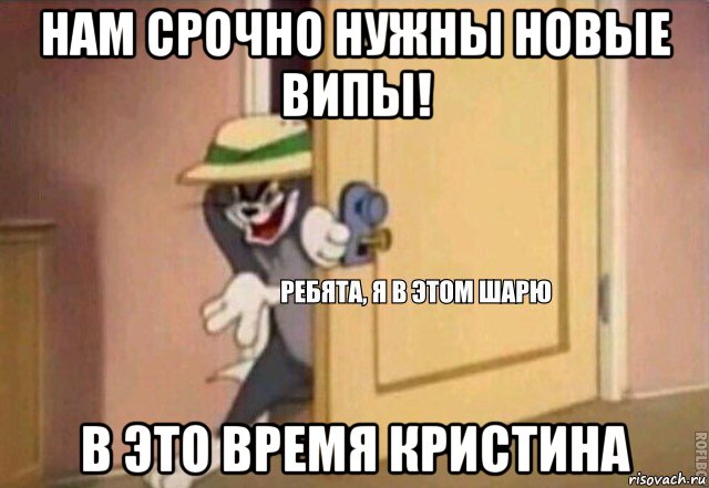 нам срочно нужны новые випы! в это время кристина, Мем    Ребята я в этом шарю