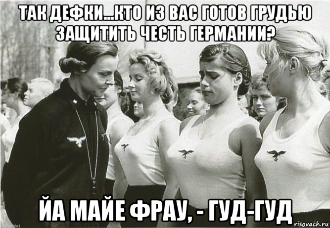так дефки...кто из вас готов грудью защитить честь германии? йа майе фрау, - гуд-гуд, Мем СНД