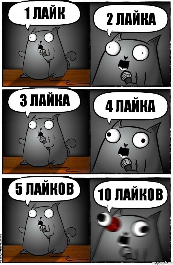 1 лайк 2 лайка 3 лайка 4 лайка 5 лайков 10 лайков, Комикс  Стендап-кот