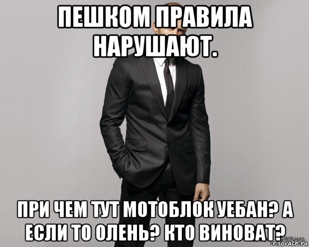 пешком правила нарушают. при чем тут мотоблок уебан? а если то олень? кто виноват?, Мем  стетхем