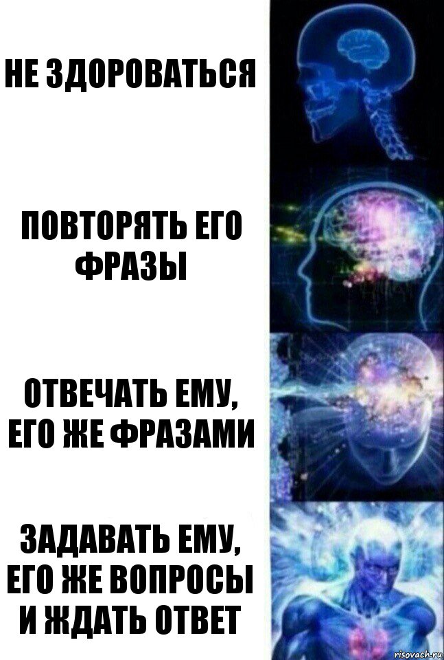 Не здороваться Повторять его фразы Отвечать ему, его же фразами Задавать ему, его же вопросы и ждать ответ, Комикс  Сверхразум