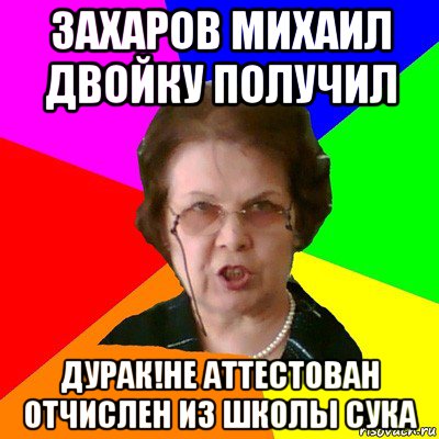 захаров михаил двойку получил дурак!не аттестован отчислен из школы сука, Мем Типичная училка