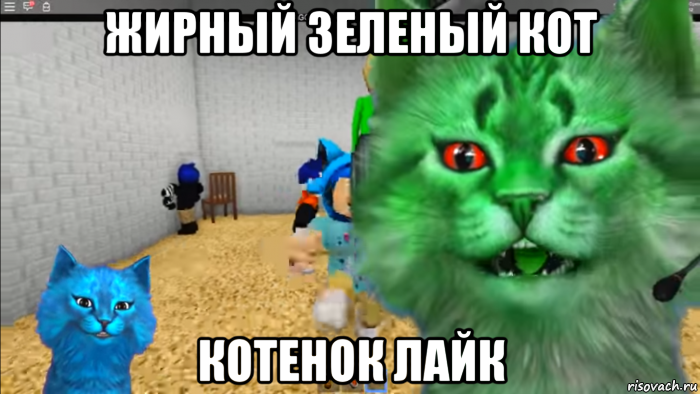 жирный зеленый кот котенок лайк, Мем Зеленый кот
