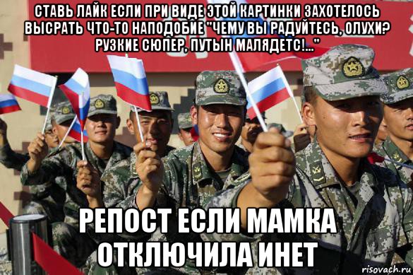 ставь лайк если при виде этой картинки захотелось высрать что-то наподобие "чему вы радуйтесь, олухи? рузкие сюпер, путын малядетс!..." репост если мамка отключила инет, Мем Китайцы сила Сибири