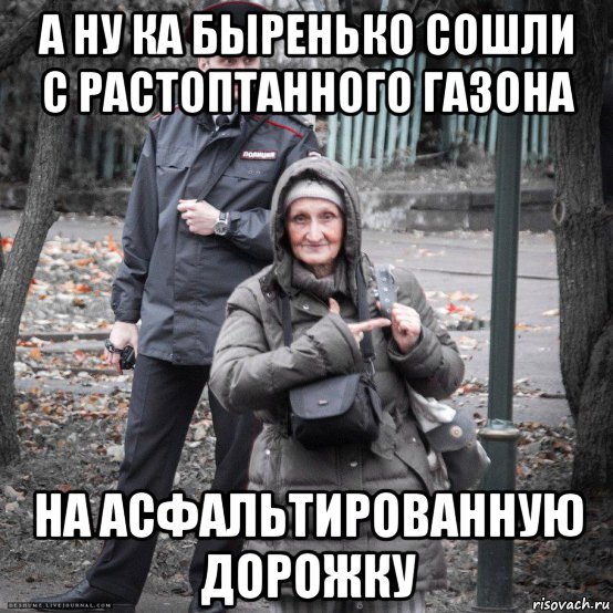 а ну ка быренько сошли с растоптанного газона на асфальтированную дорожку, Мем Кулебякина