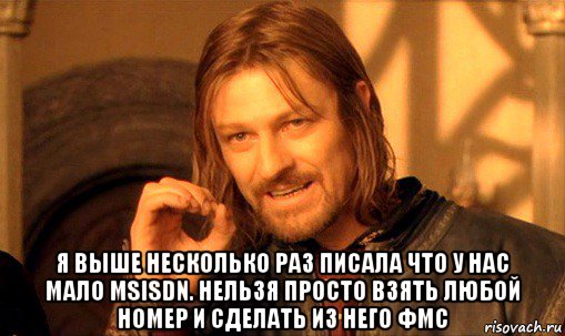  я выше несколько раз писала что у нас мало msisdn. нельзя просто взять любой номер и сделать из него фмс, Мем Нельзя просто так взять и (Боромир мем)