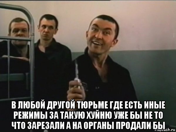  в любой другой тюрьме где есть иные режимы за такую хуйню уже бы не то что зарезали а на органы продали бы, Мем Пистон