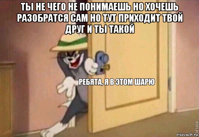 ты не чего не понимаешь но хочешь разобратся сам но тут приходит твой друг и ты такой , Мем    Ребята я в этом шарю