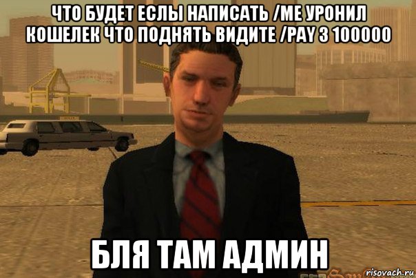 что будет еслы написать /me уронил кошелек что поднять видите /pay 3 100000 бля там админ