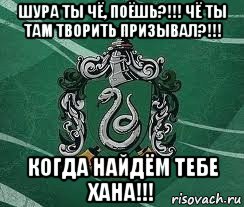 шура ты чё, поёшь?!!! чё ты там творить призывал?!!! когда найдём тебе хана!!!, Мем Слизерин