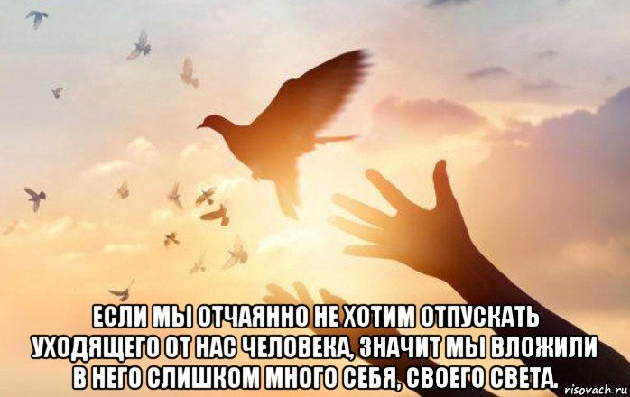  если мы отчаянно не хотим отпускать уходящего от нас человека, значит мы вложили в него слишком много себя, своего света., Мем Статус