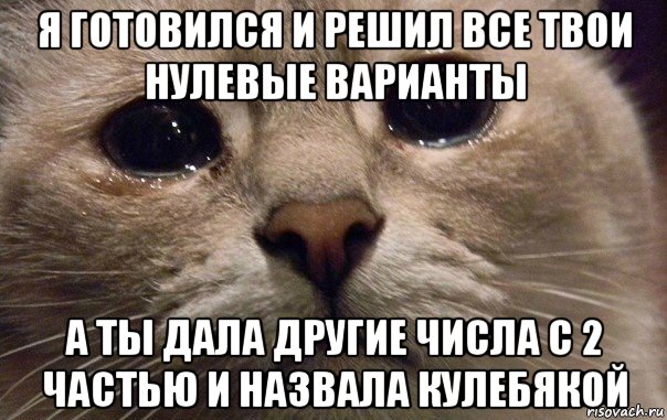 я готовился и решил все твои нулевые варианты а ты дала другие числа с 2 частью и назвала кулебякой