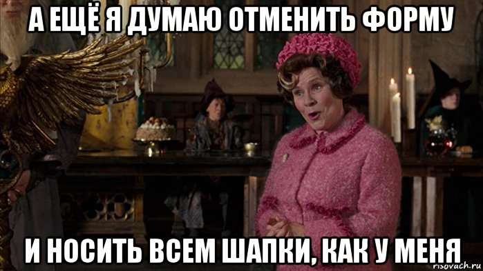 а ещё я думаю отменить форму и носить всем шапки, как у меня, Мем Амбридж