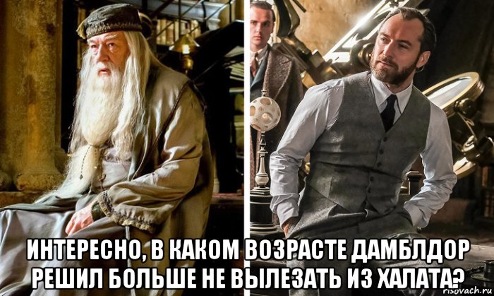  интересно, в каком возрасте дамблдор решил больше не вылезать из халата?, Мем Дамблдор