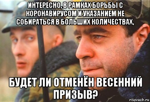 интересно, в рамках борьбы с коронавирусом и указанием не собираться в больших количествах, будет ли отменён весенний призыв?, Мем Дмб