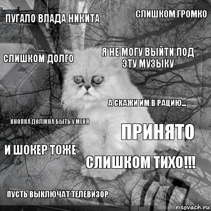 Пугало влада никита принято я не могу выйти под эту музыку пусть выключат телевизор кнопка должна быть у меня слишком громко слишком тихо!!! слишком долго И ШОКЕР ТОЖЕ а скажи им в рацию..., Комикс  кот безысходность