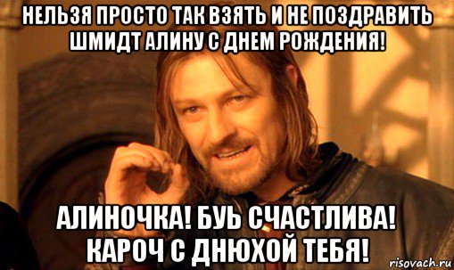 нельзя просто так взять и не поздравить шмидт алину с днем рождения! алиночка! буь счастлива! кароч с днюхой тебя!, Мем Нельзя просто так взять и (Боромир мем)