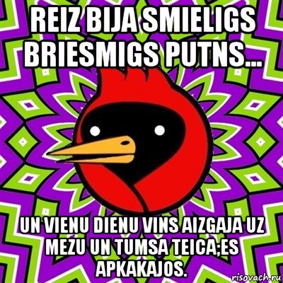 reiz bija smieligs briesmigs putns... un vienu dienu vins aizgaja uz mezu un tumsa teica;es apkakajos., Мем Омская птица