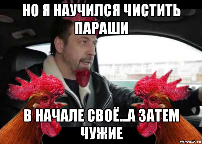 но я научился чистить параши в начале своё...а затем чужие, Мем Петух