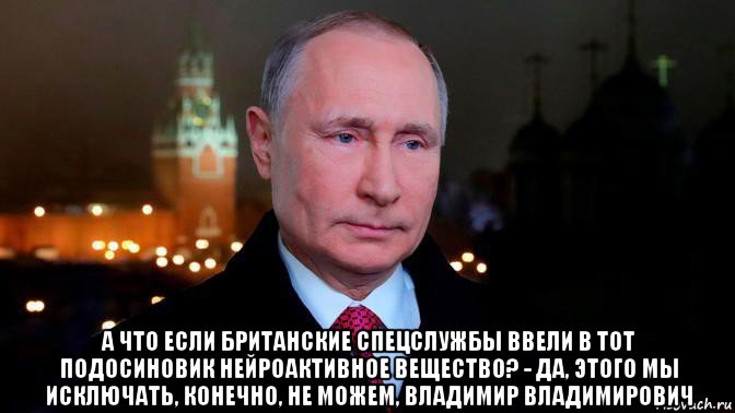  а что если британские спецслужбы ввели в тот подосиновик нейроактивное вещество? - да, этого мы исключать, конечно, не можем, владимир владимирович, Мем Путин