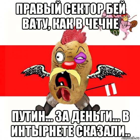 правый сектор бей вату, как в чечне путин... за деньги... в интырнете сказали..