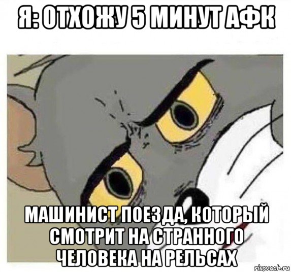 я: отхожу 5 минут афк машинист поезда, который смотрит на странного человека на рельсах