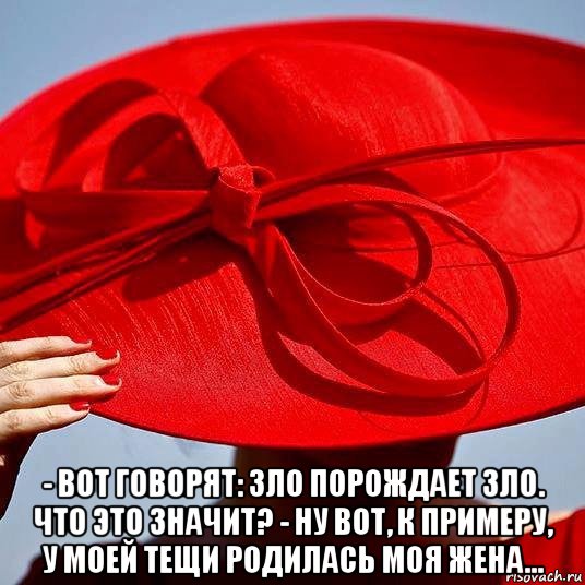  - вот говорят: зло порождает зло. что это значит? - ну вот, к примеру, у моей тещи родилась моя жена..., Мем Юмор
