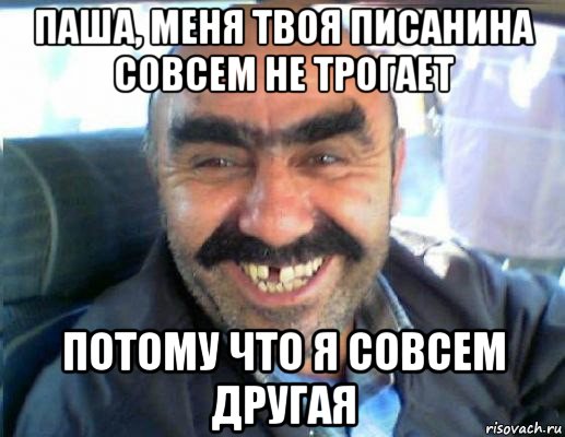 паша, меня твоя писанина совсем не трогает потому что я совсем другая